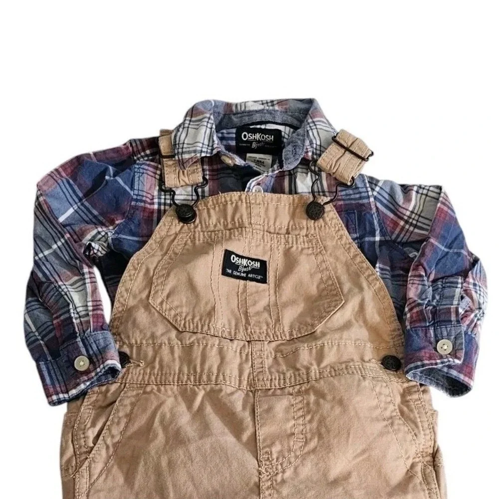 Oshkosh B'gosh Vestbak 2‎ Piece Set 18 mo Denim Bib Overalls Romper Roll Cuff